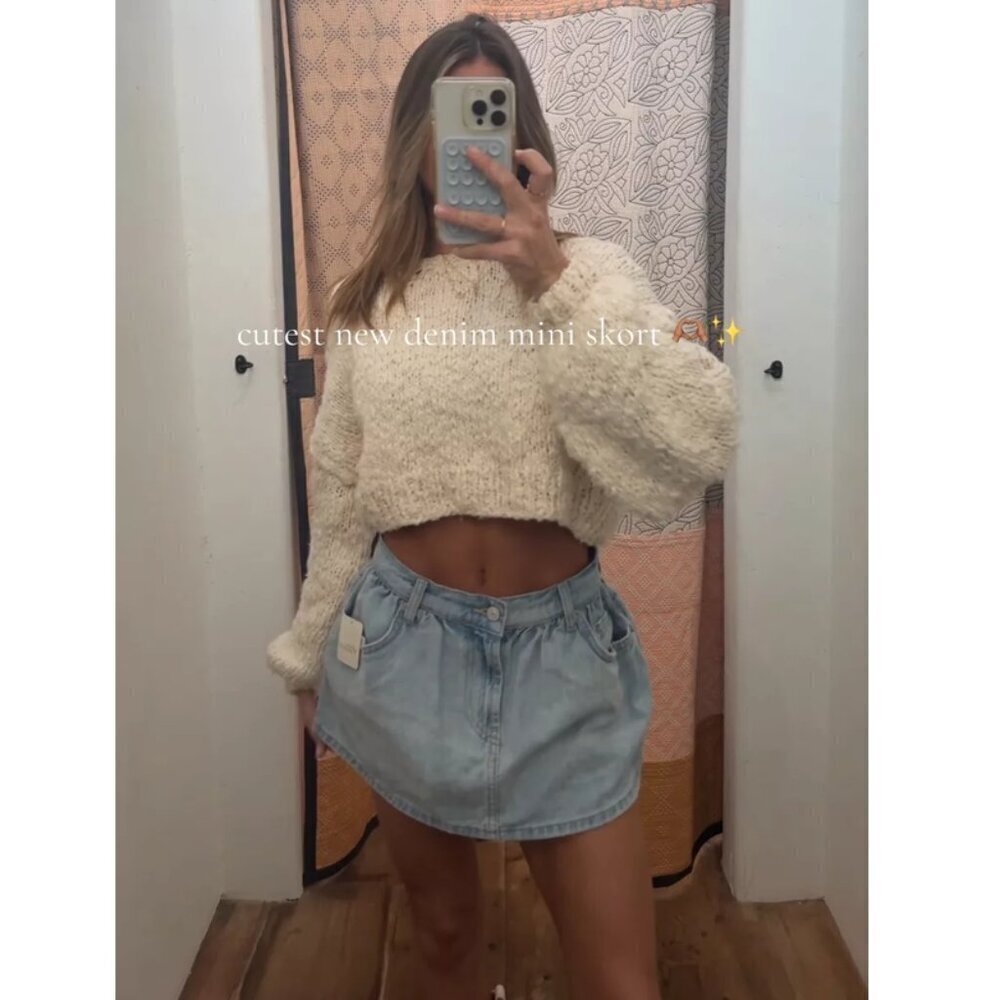FREE PEOPLE We The Free Demi Denim Skort in Wash Aura Blue Size US 27 NWT